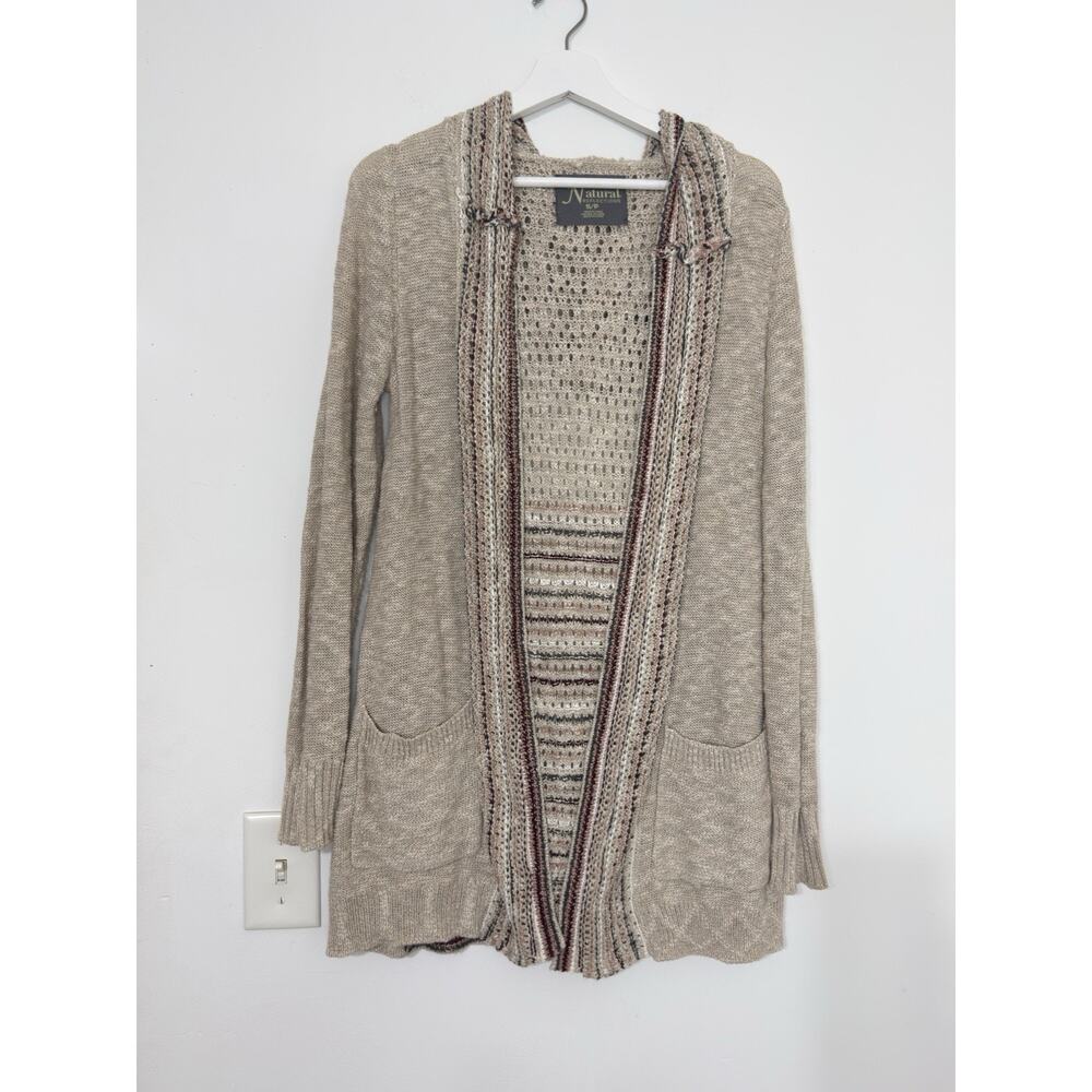 Natural Reflections Womens Boho Hooded Open Front Cardigan Oatmeal Size S - Picture 1 of 13